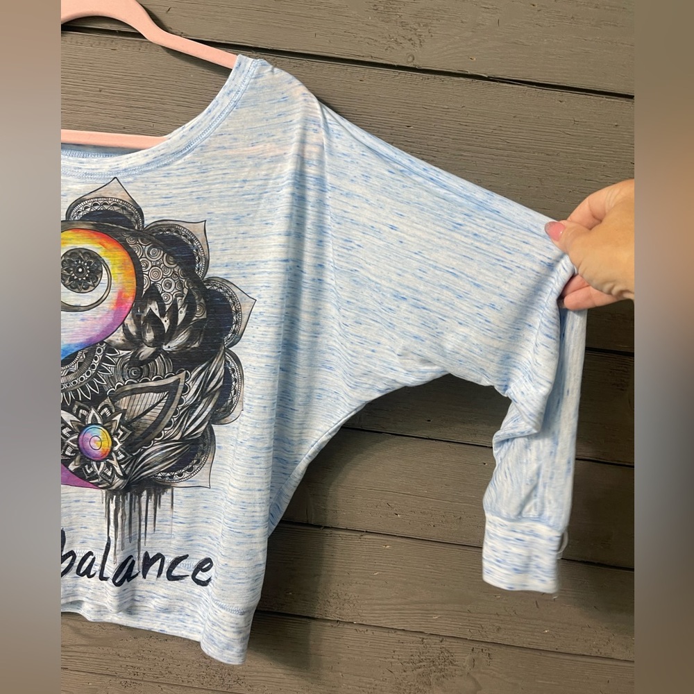 Electro Threads Blue Burn Ying Yang Watercolor Wide Sleeve Top Large - Picture 4 of 11